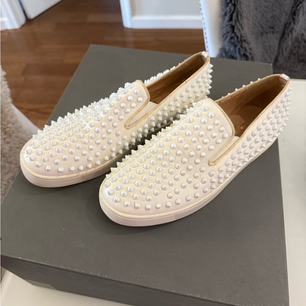 Designer Cream Studded Men's Slip-On Sneakers